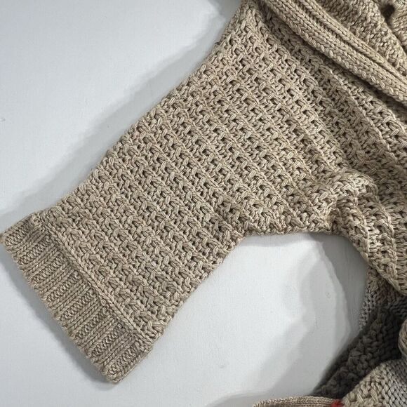 Vertigo Hooded Cardigan Womens Small Colorblock Tan Weekend Crochet Sweater Coat - Picture 6 of 13